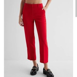 HIGH WAISTED TWILL STRAIGHT ANKLE PANT IN LIPSTICK RED